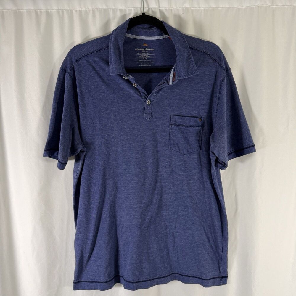 Tommy Bahama Jeans Polo Mens Medium Blue Island Modern Fit Short Sleeve Collared